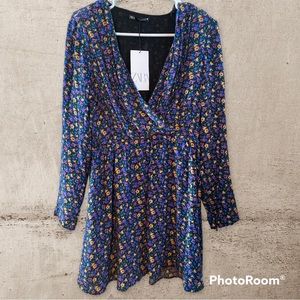NWT ZARA Floral Wrap Dress- Bohemian & Flowy w/ Long Sleeves Size Medium